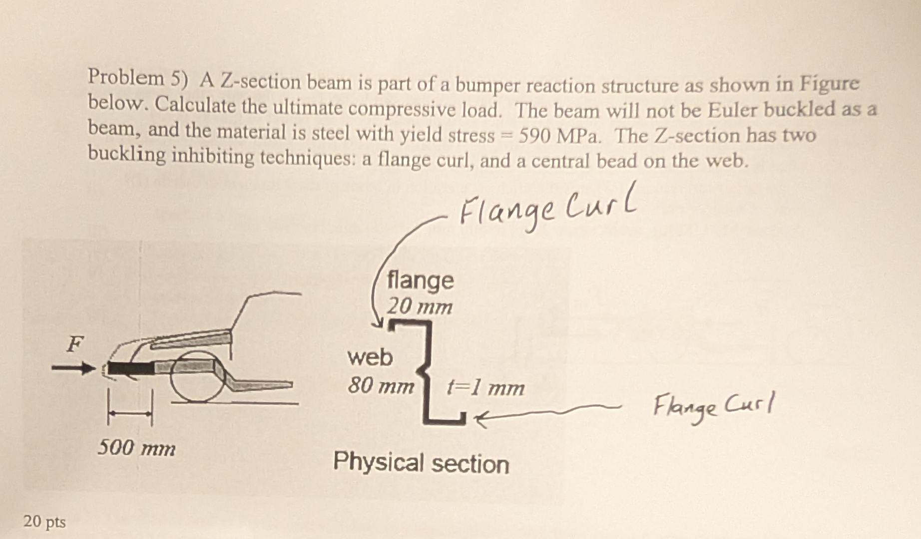 Problem 5 ) A Z - section beam is part of a