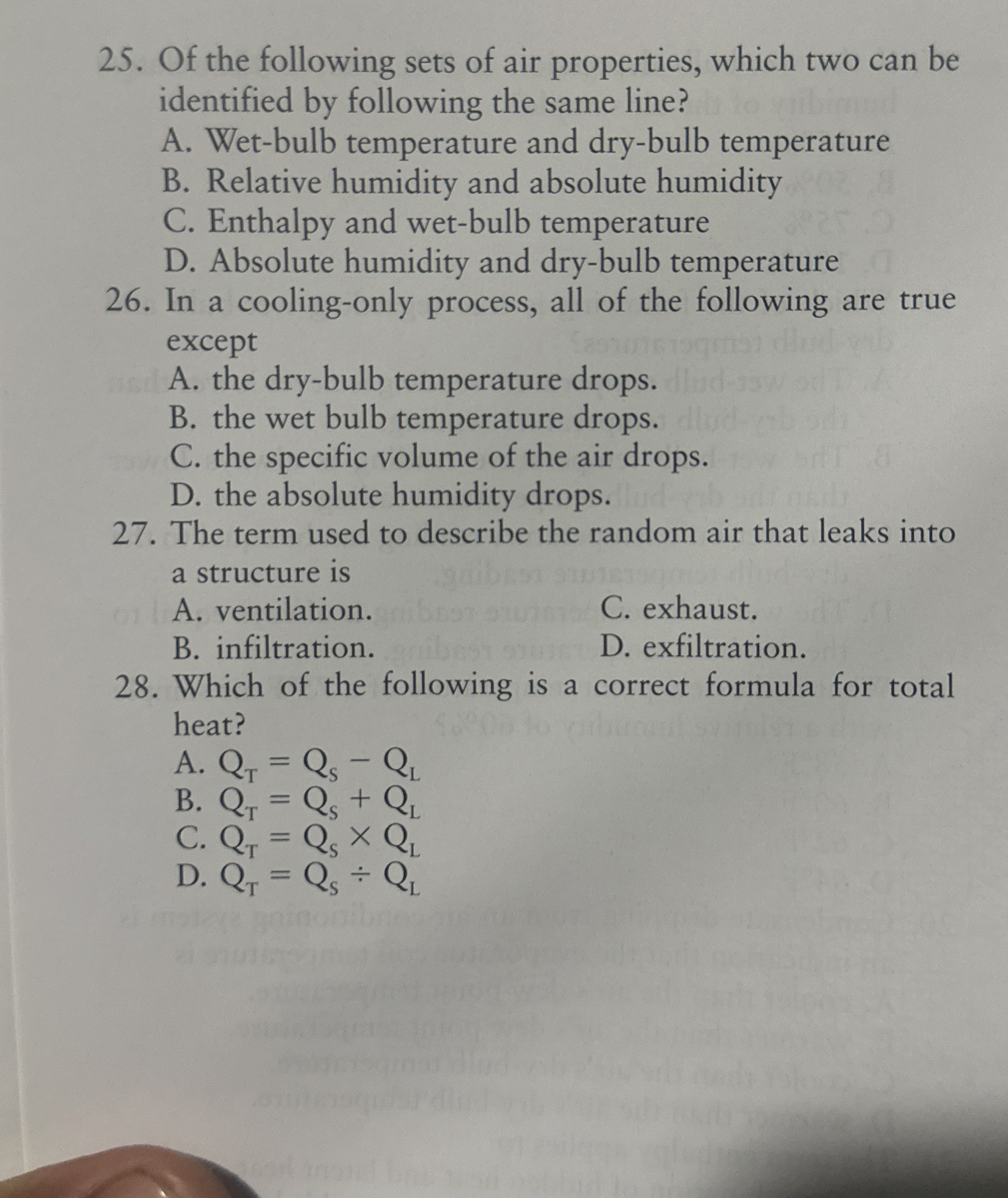 Of the following sets of air properties, which