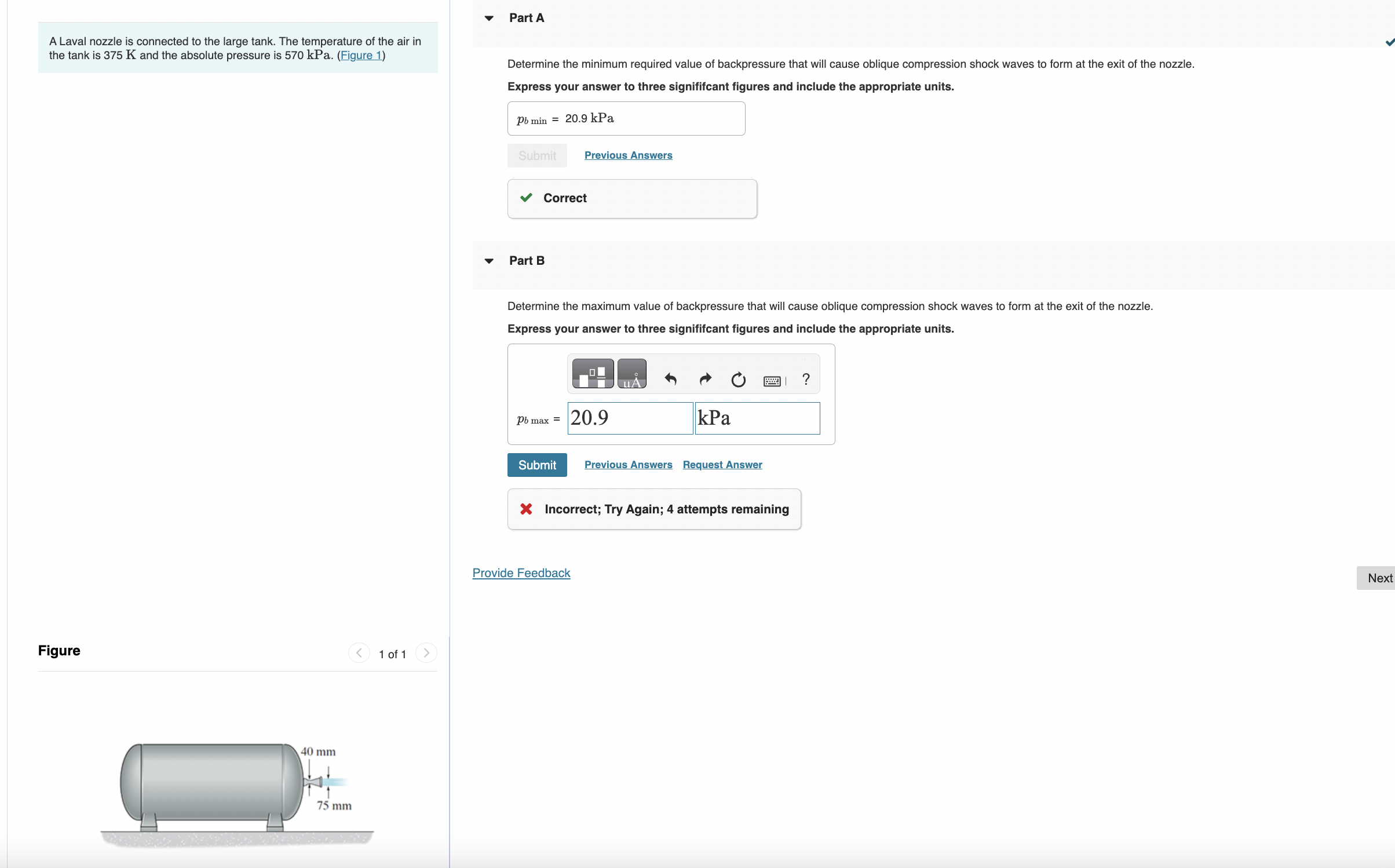 A Laval nozzle is connected to the large tank.