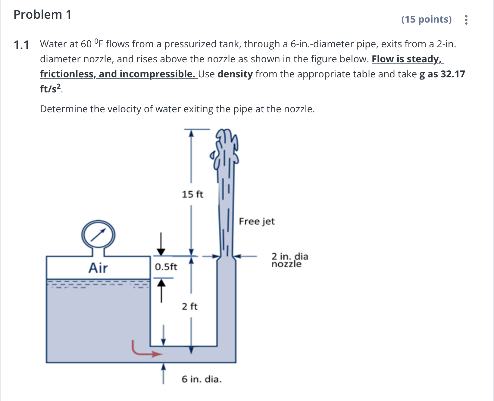 Problem 1 1 . 1 Water at 6 0 ^ ( @ ) F flows from