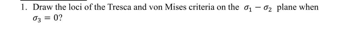 Draw the loci of the Tresca and von Mises