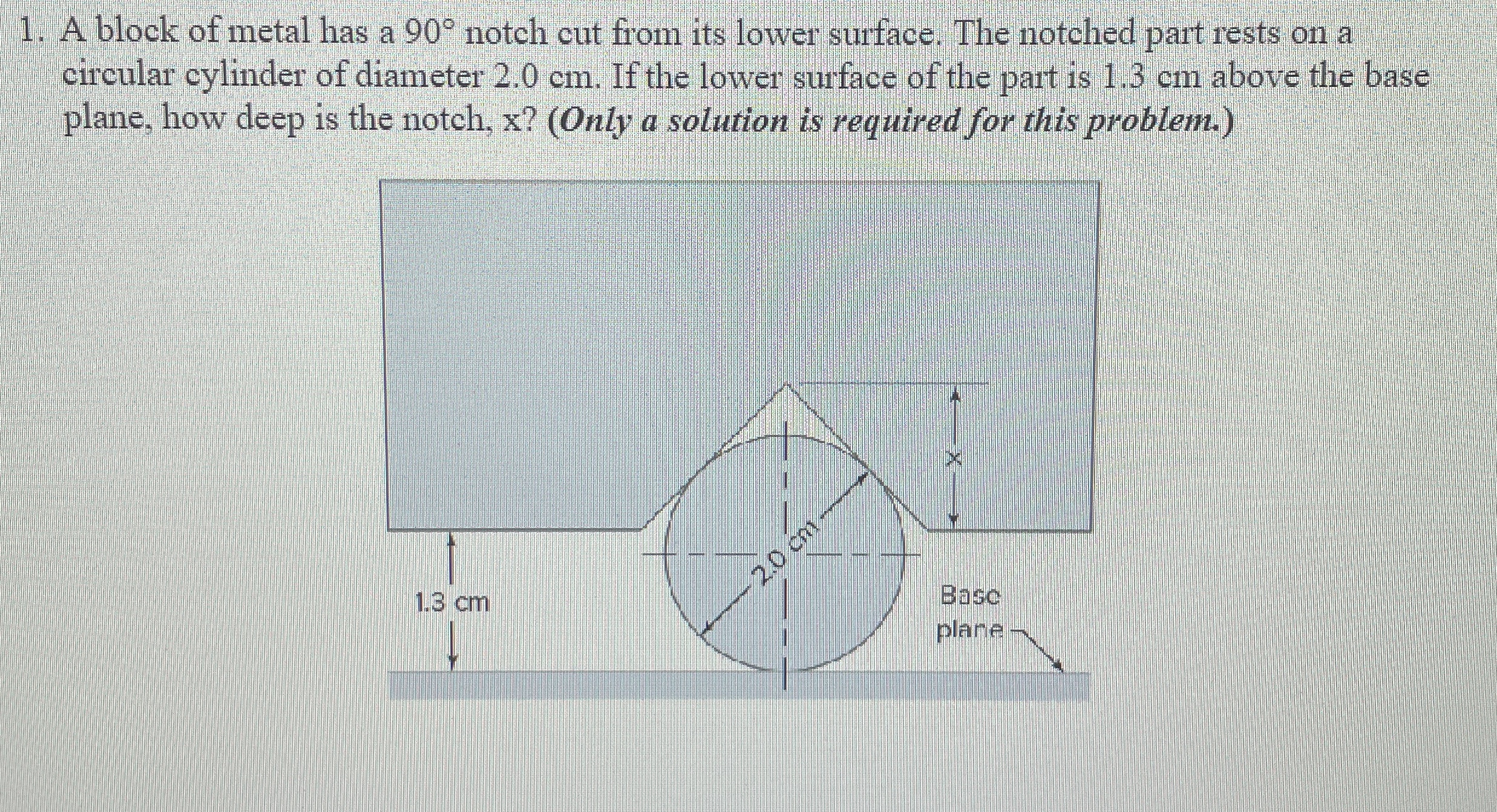A block of metal has a 9 0 notch cut from its