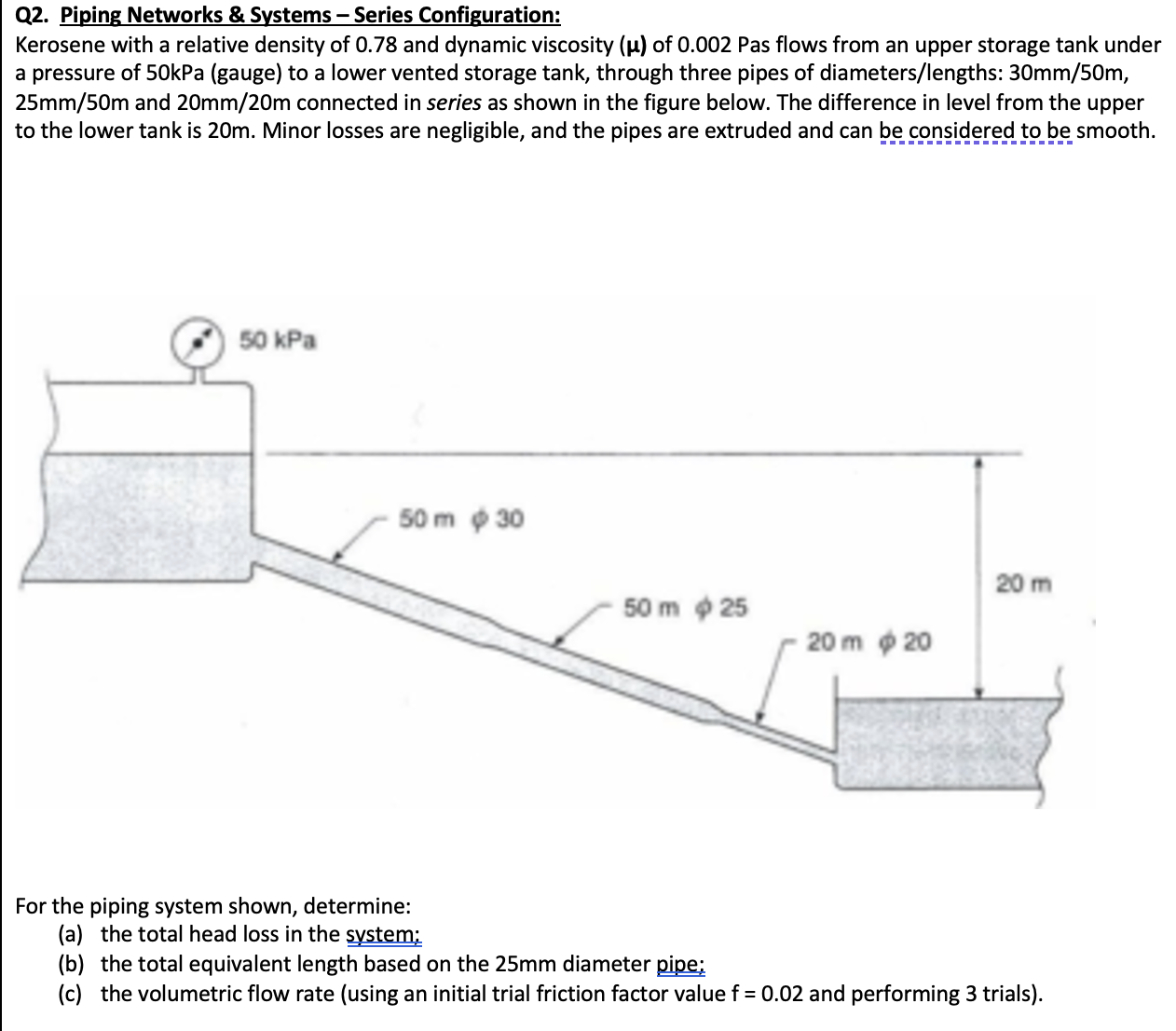 For the piping system shown, determine: ( a ) the