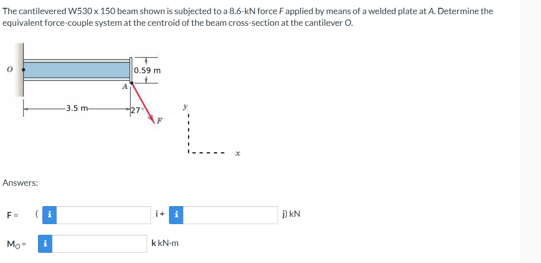 The cantilevered W 5 3 0 1 5 0 beam shown is