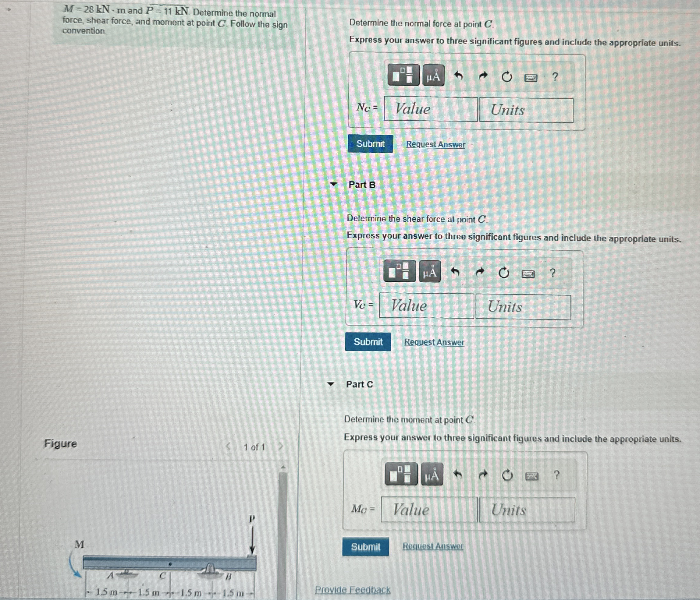 M = 2 8 k N - m and ? b a r ( P ) = 1 1 k N .