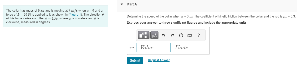 The collar has mass of 5 kg and is moving at 7 m
