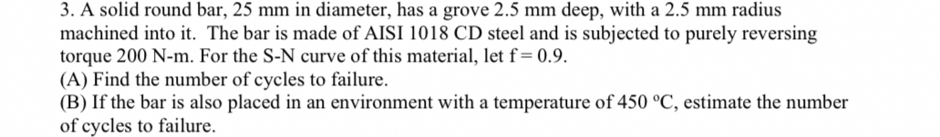 A solid round bar, 2 5 mm in diameter, has a