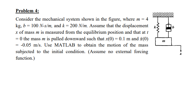 Problem 4 : Consider the mechanical system shown