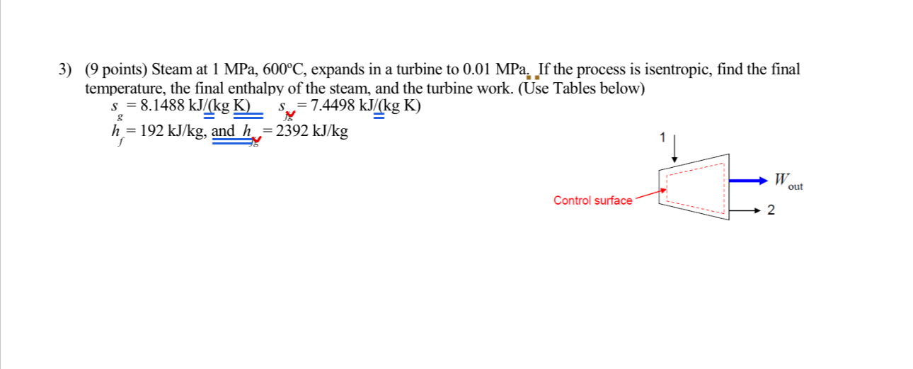 ( 9 points ) Steam at 1 MPa, 6 0 0 C , expands in