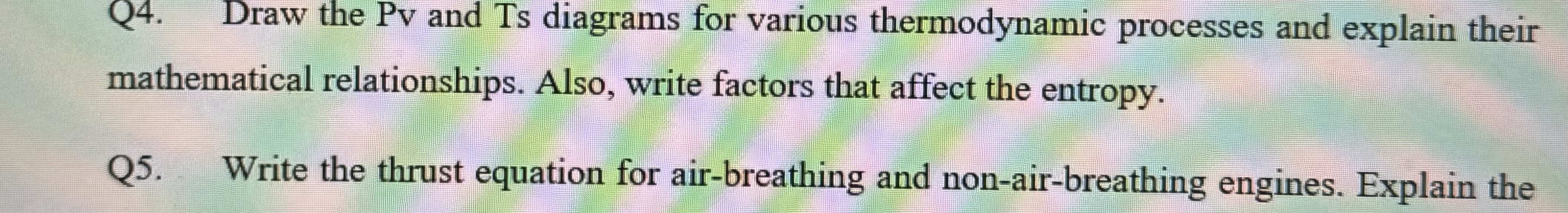 Q 4 . Draw the Pv and Ts diagrams for various