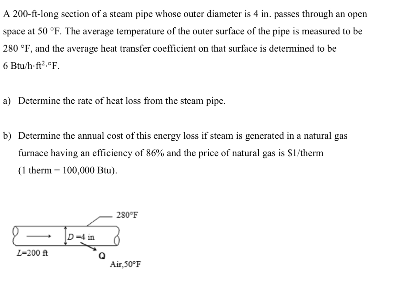 A 2 0 0 - ft - long section of a steam pipe whose