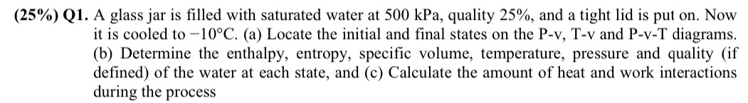 A glass jar is filled with saturated water at 5 0
