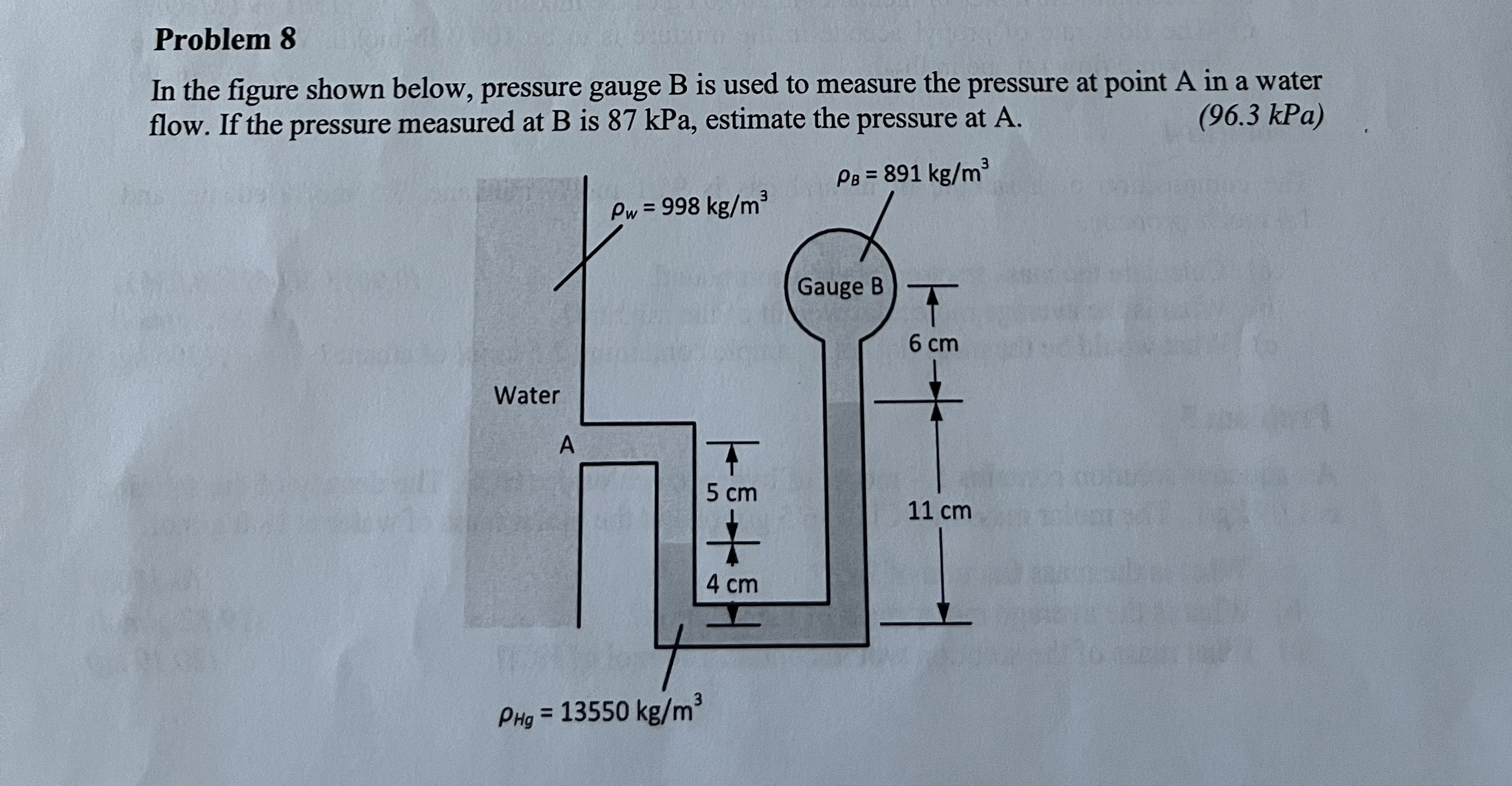 Problem 8 In the figure shown below, pressure