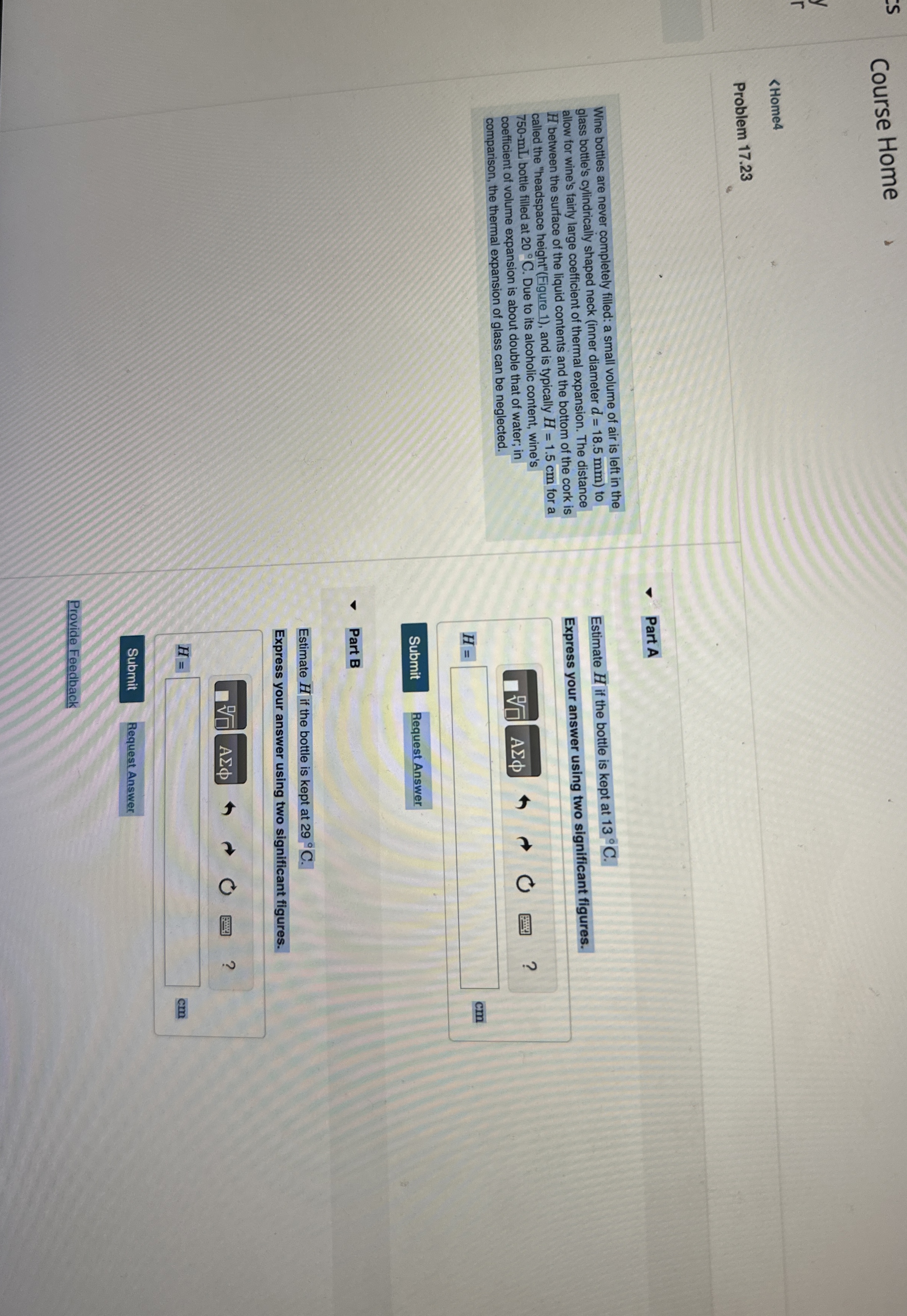 S Course Home H H = 1 . 5 c m 7 5 0 - m L 2 0 C H