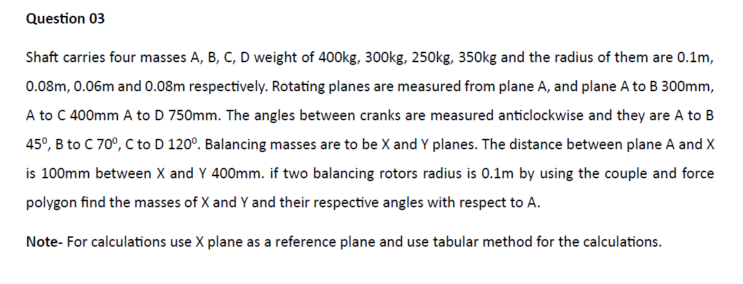 Question 0 3 Shaft carries four masses A , B , C