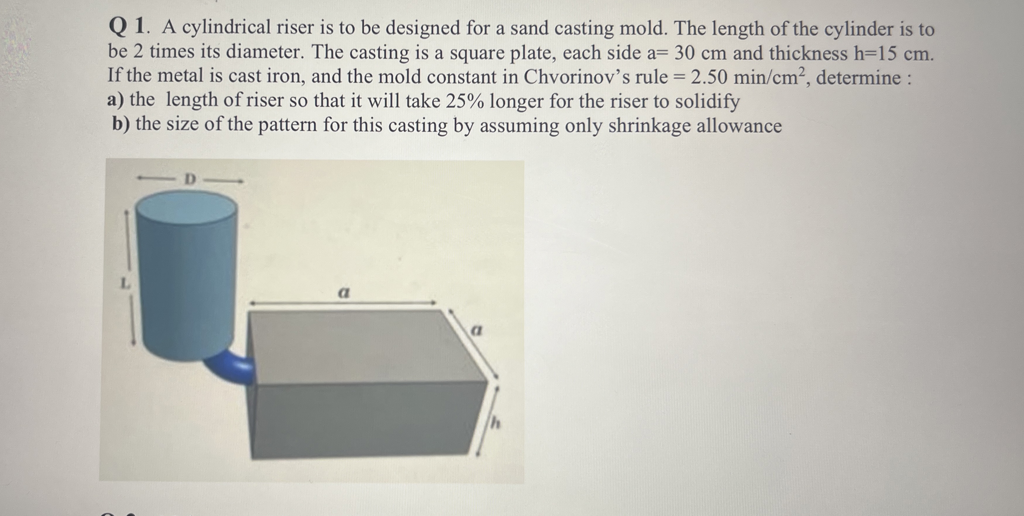 Q 1 . A cylindrical riser is to be designed for a