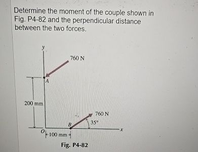 Determine the moment of the couple shown in Fig.
