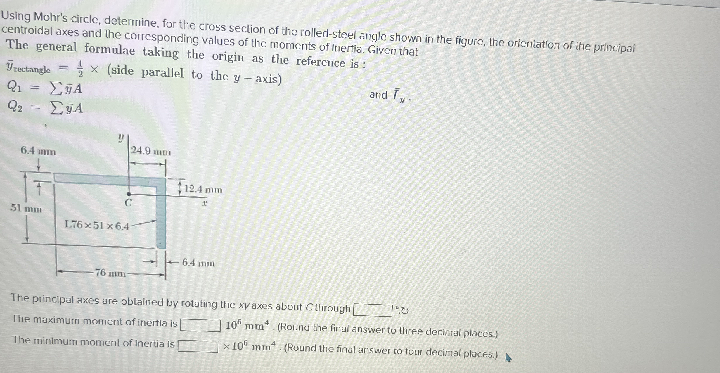 Using Mohr's circle, determine, for the cross