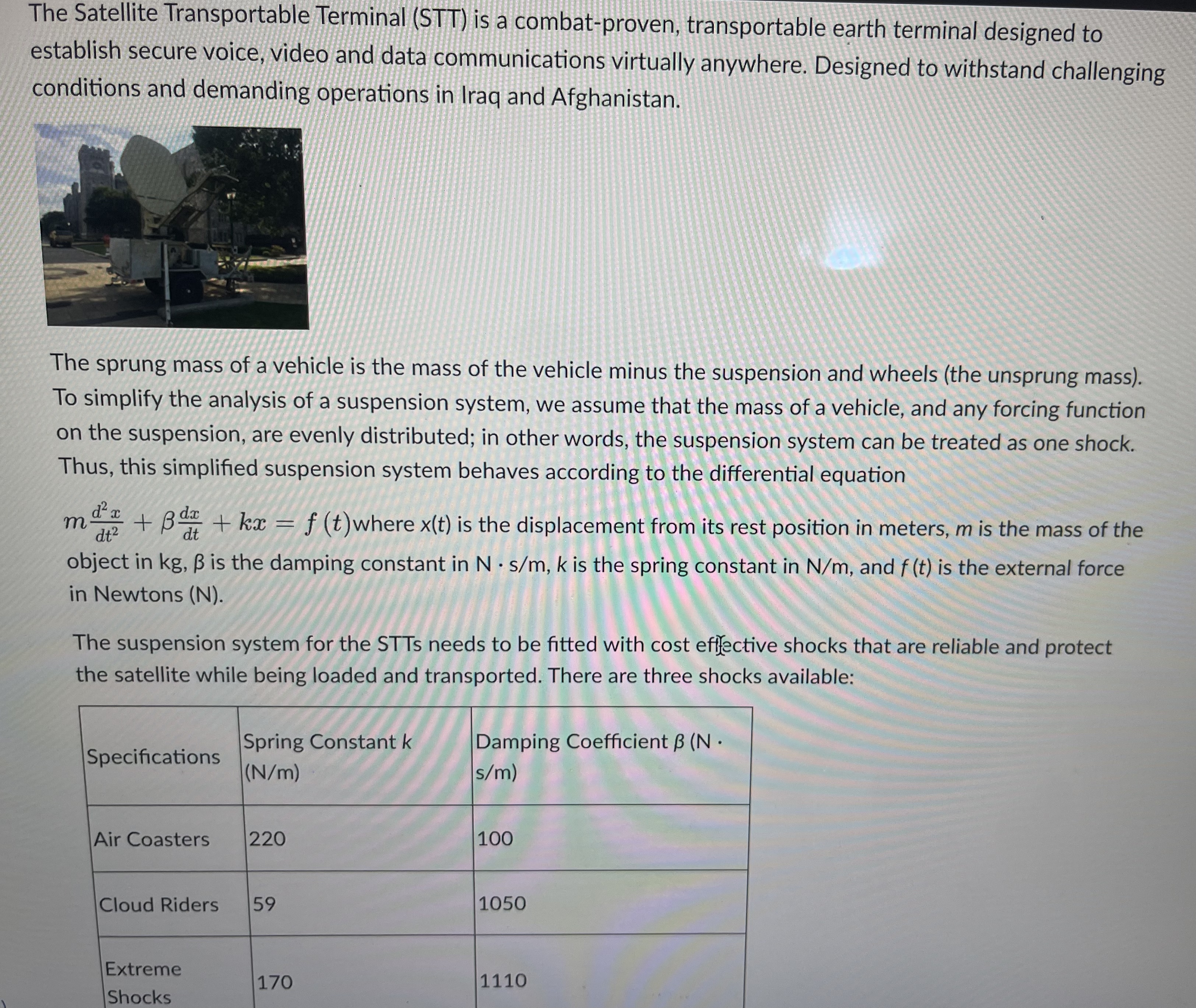 The trailer of a STT at rest will be loaded with