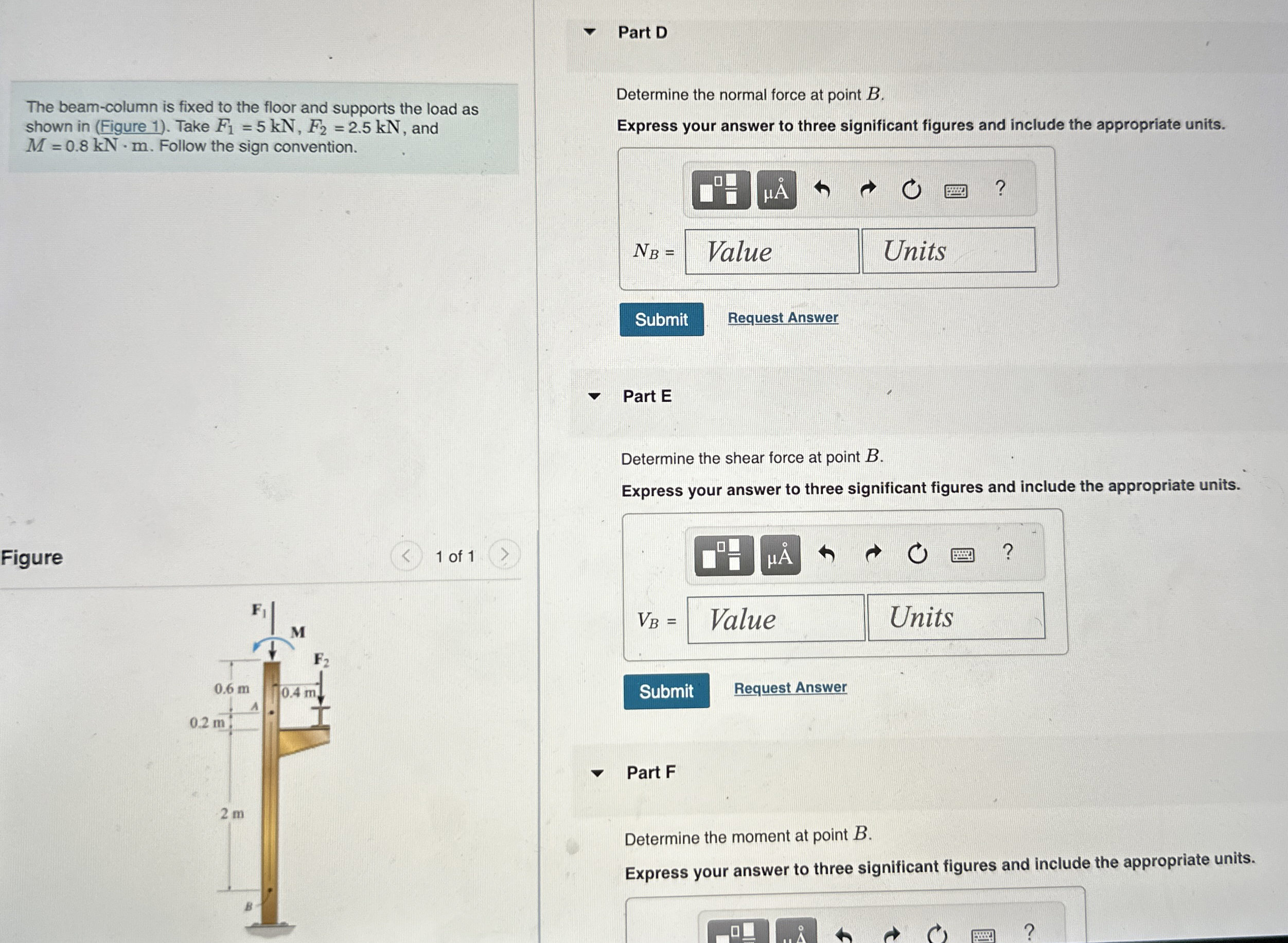 Part D The beam - column is fixed to the floor
