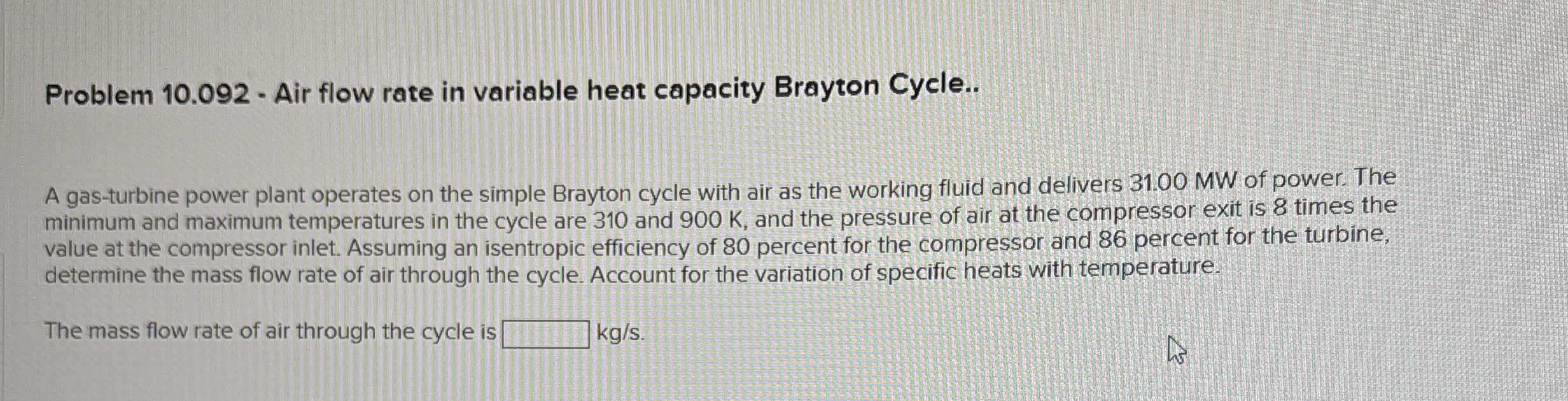 Problem 1 0 . 0 9 2 - Air flow rate in variable