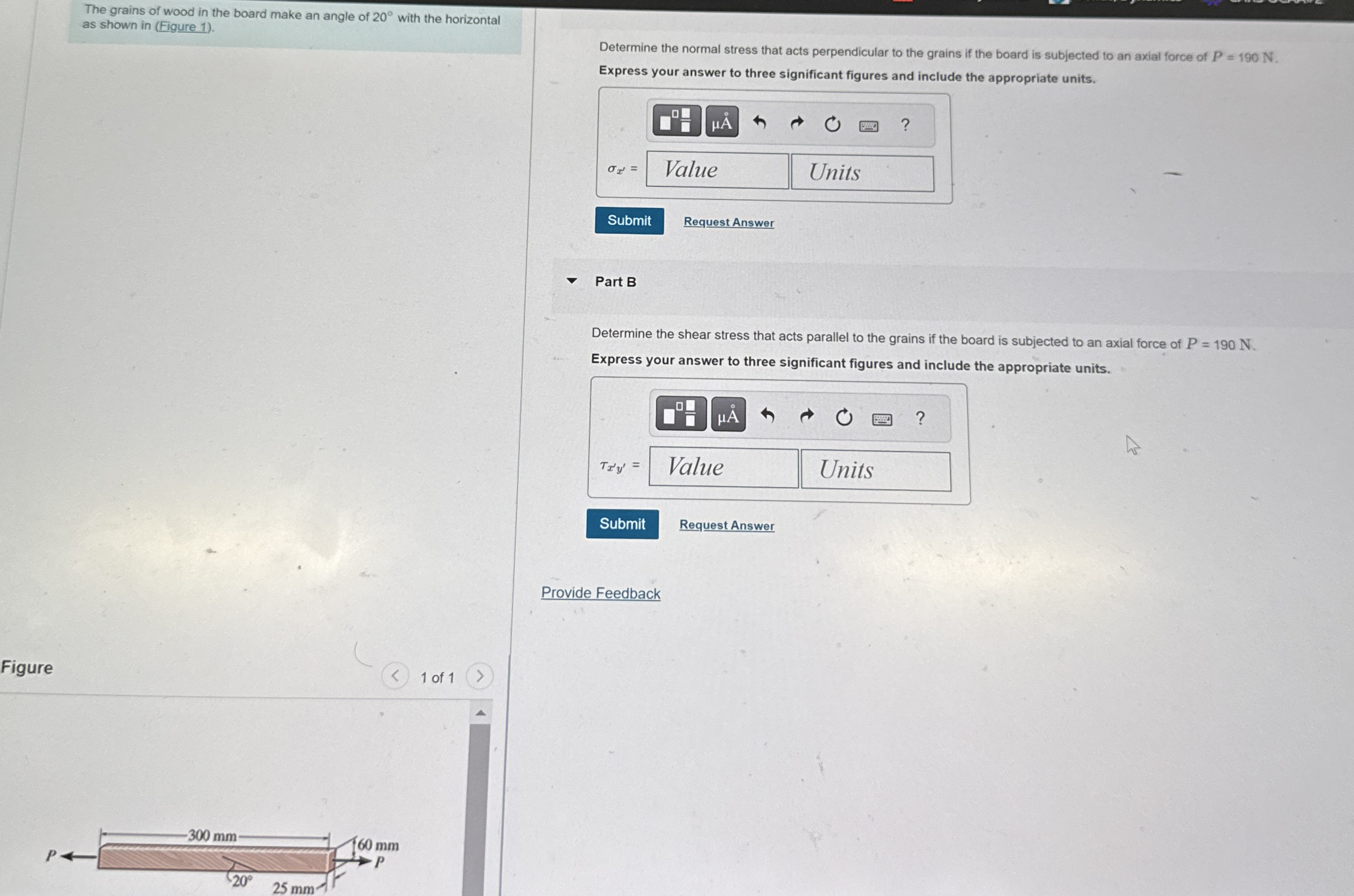 The grains of wood in the board make an angle of