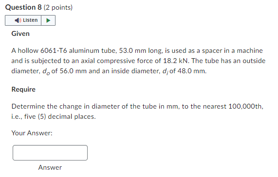 Question 8 ( 2 points ) Given A hollow 6 0 6 1 -