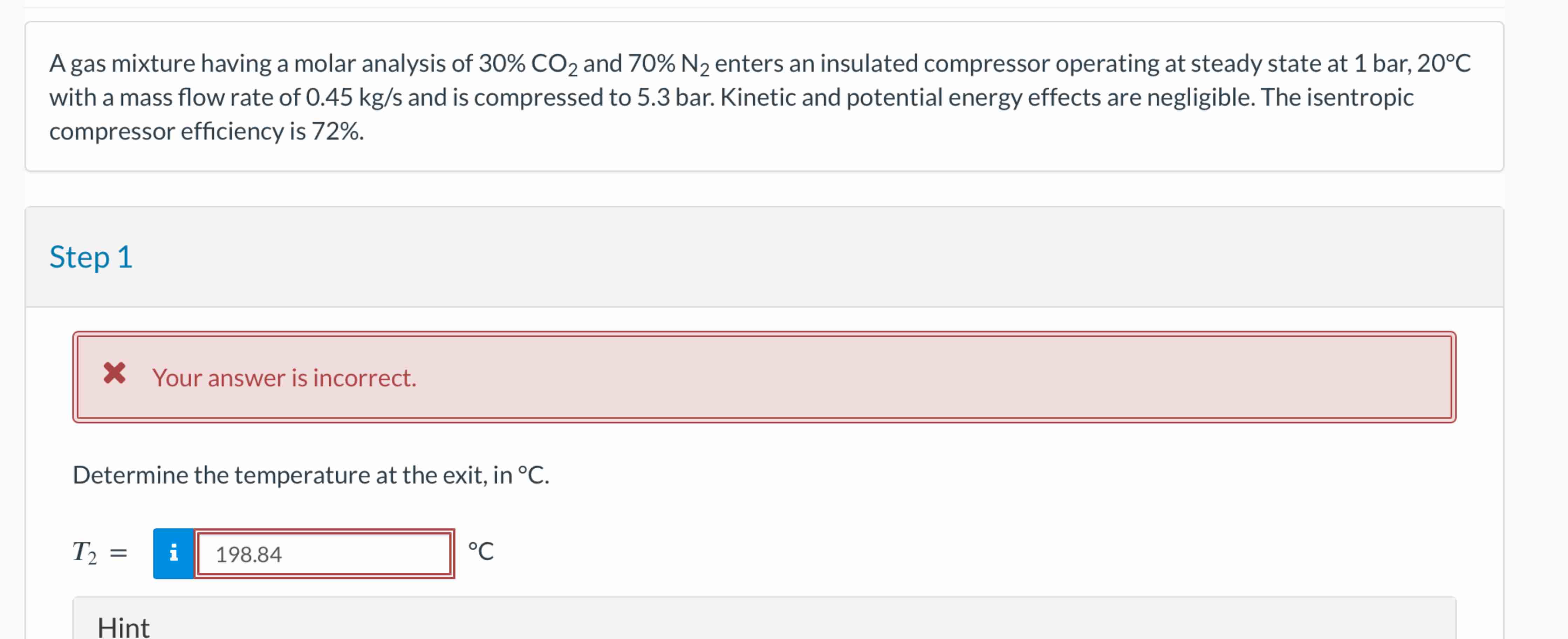 A gas mixture having a molar analysis of 3 0 % CO
