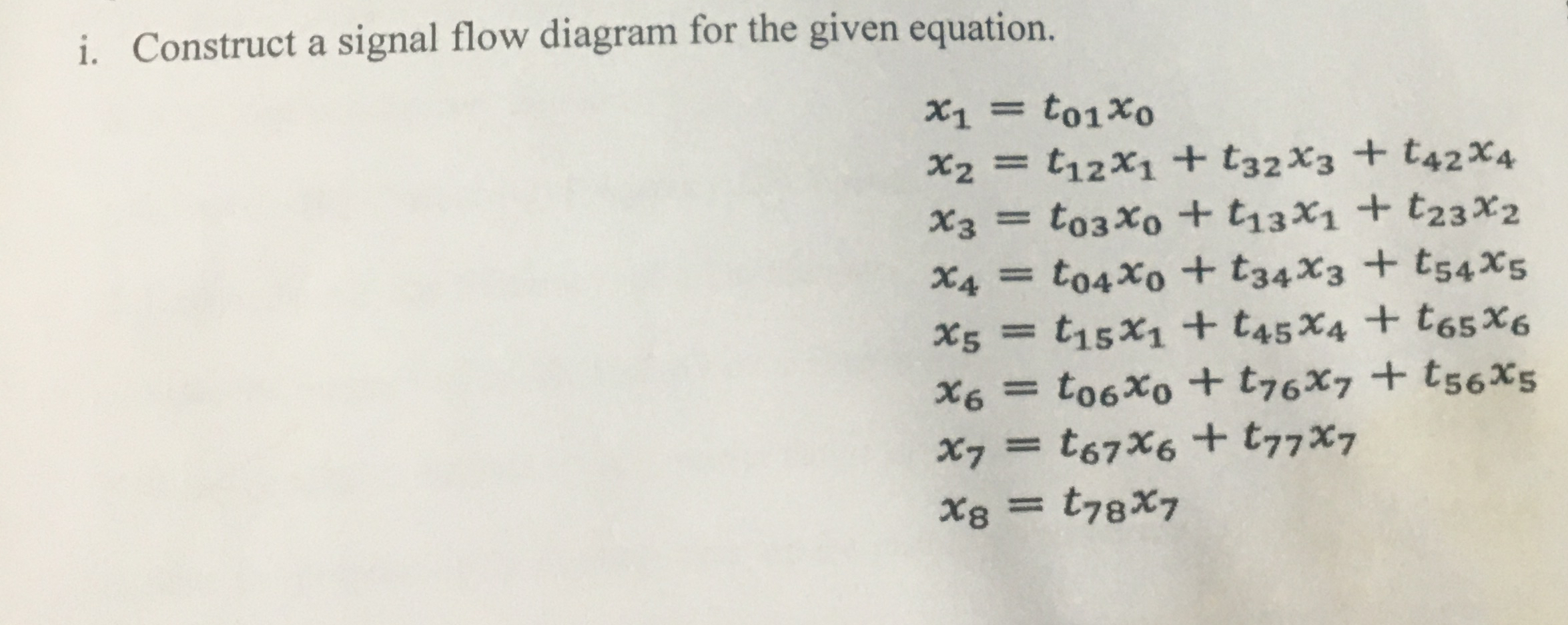 i . Construct a signal flow diagram for the given