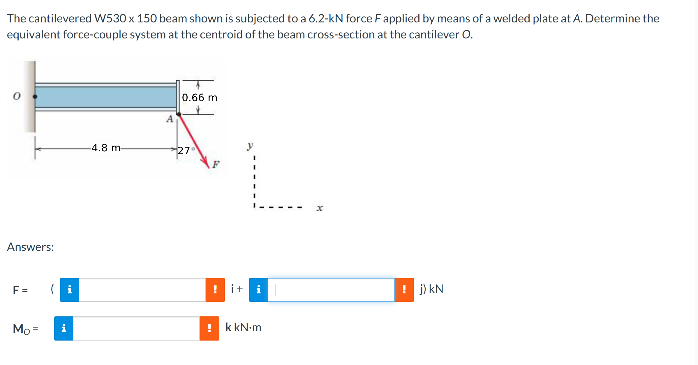 The cantilevered W 5 3 0 1 5 0 beam shown is