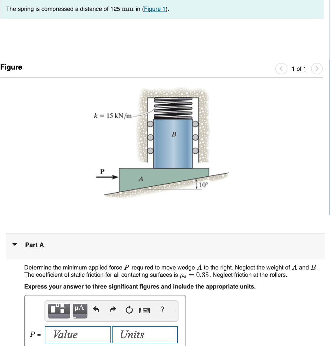 The spring is compressed a distance of 1 2 5 mm