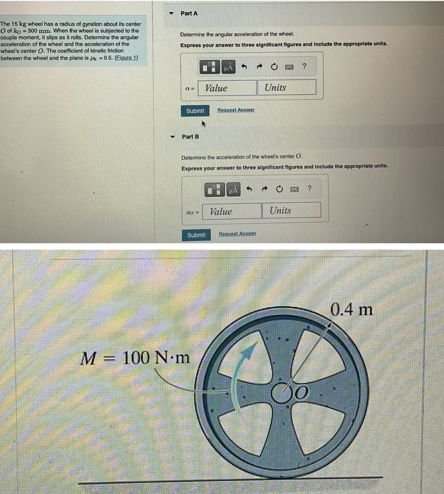 The 1 5 kg wheel has a radius of gyration about