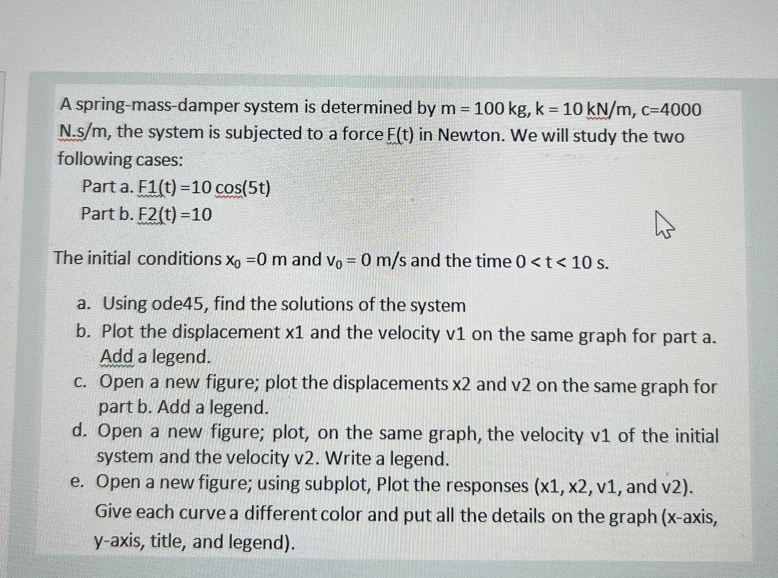 A spring - mass - damper system is determined by