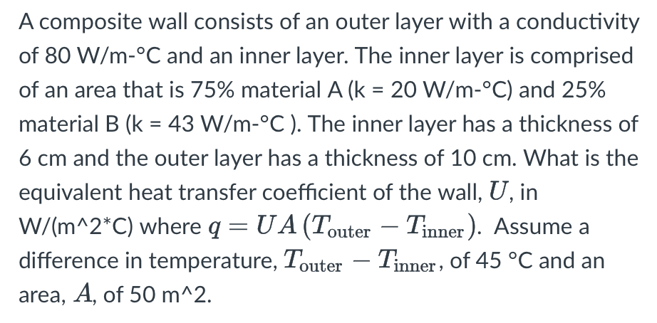 A composite wall consists of an outer layer with