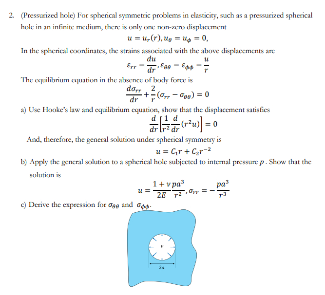 ( Pressurized hole ) For spherical symmetric