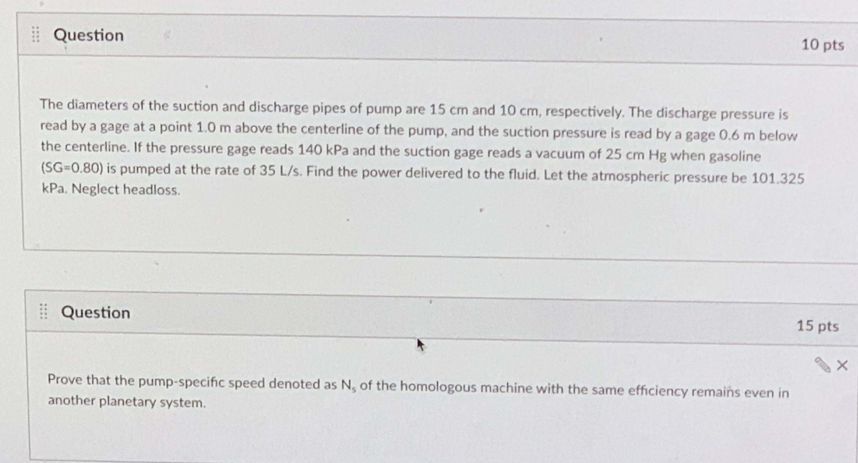 Question The diameters of the suction and