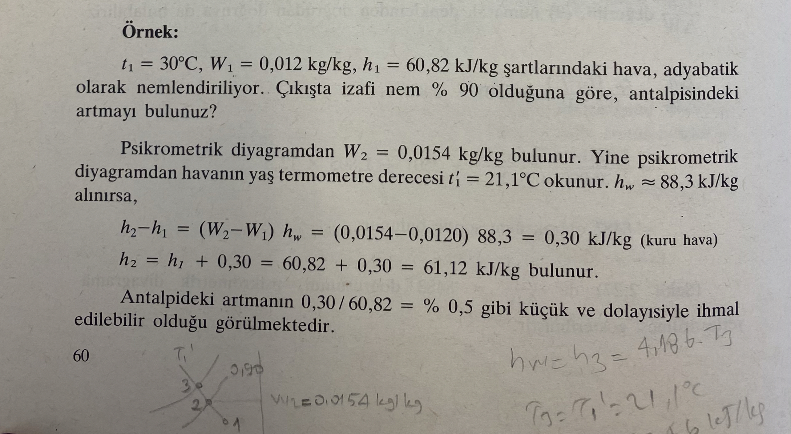 rnek: t 1 = 3 0 C , W 1 = 0 , 0 1 2 k g k g , h 1