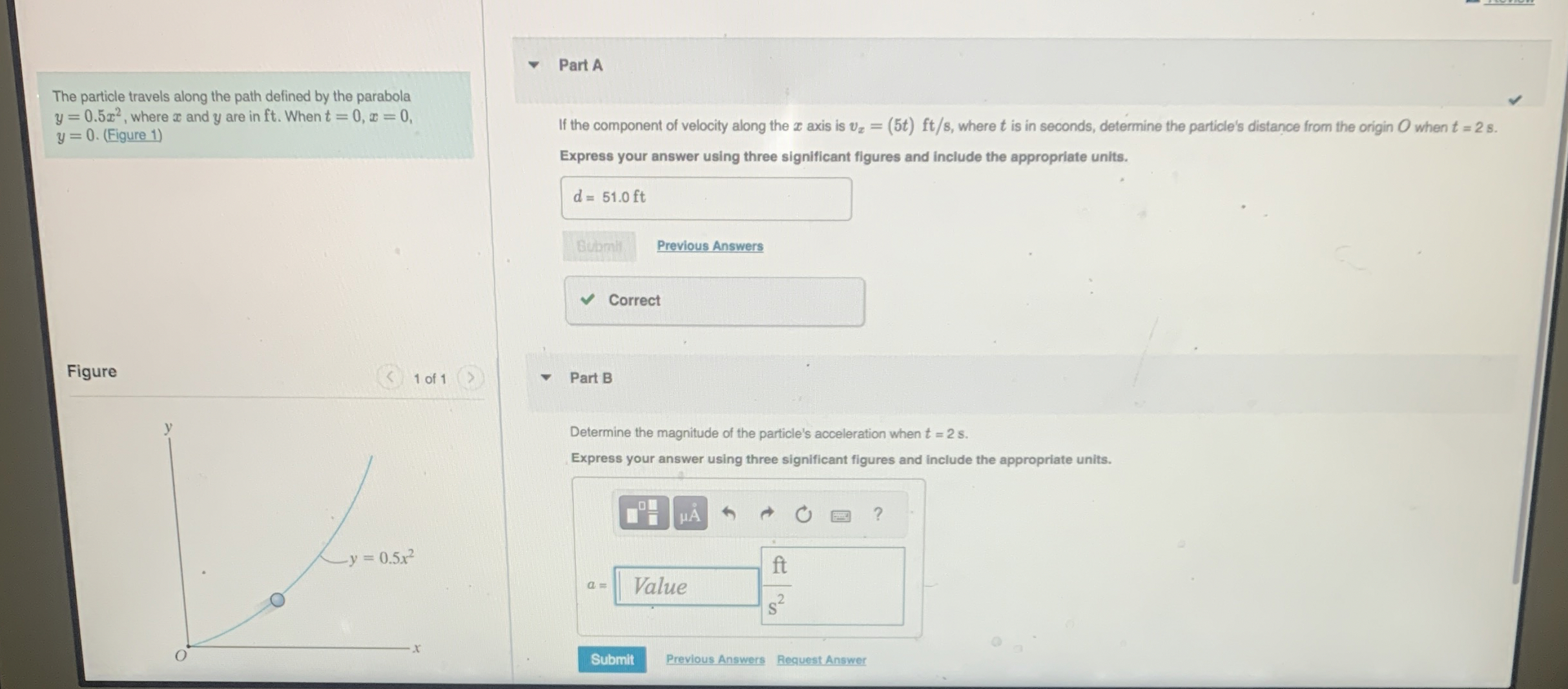 The particle travels along the path defined by