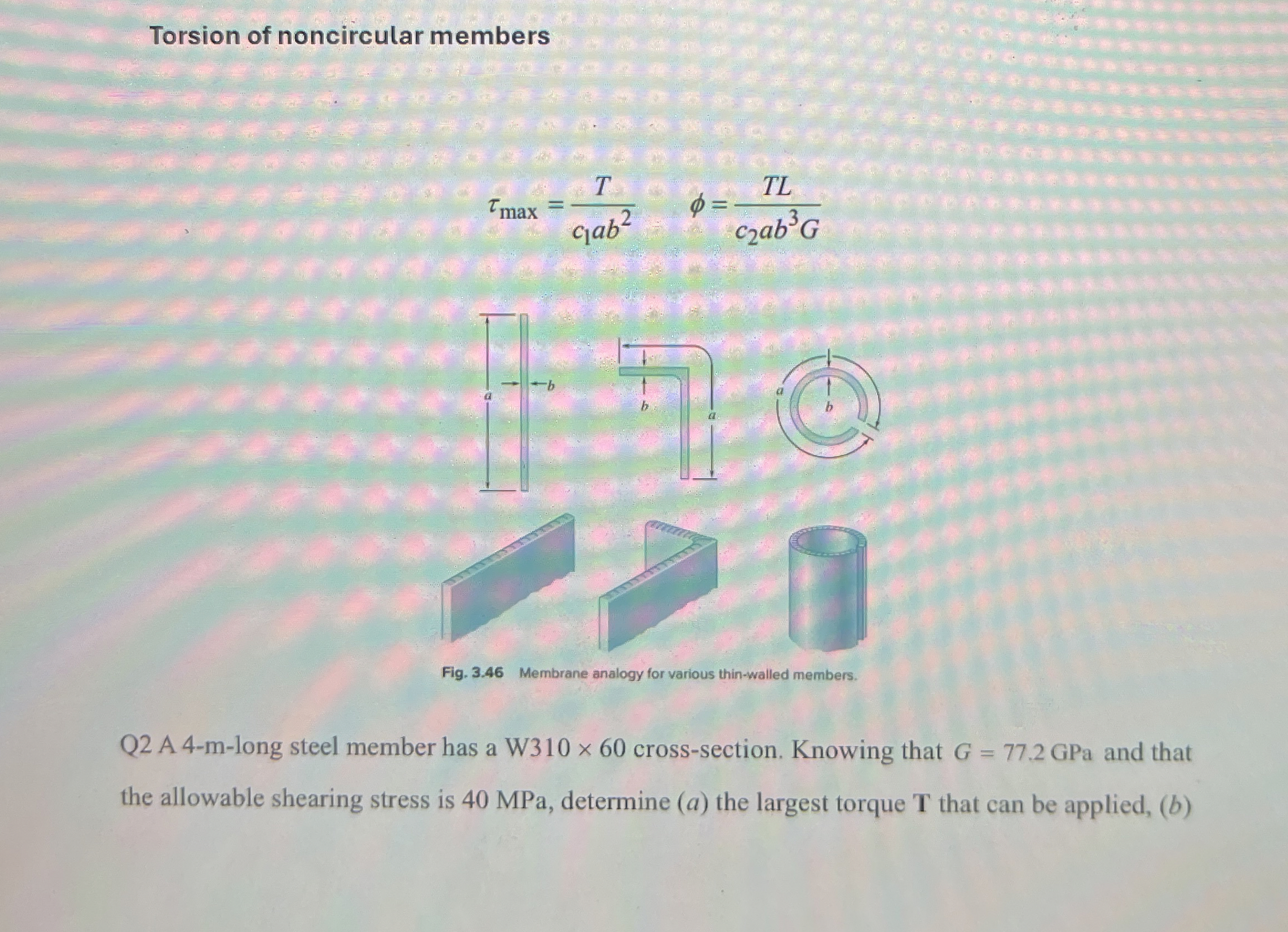 Torsion of noncircular members m a x = T c 1 a b