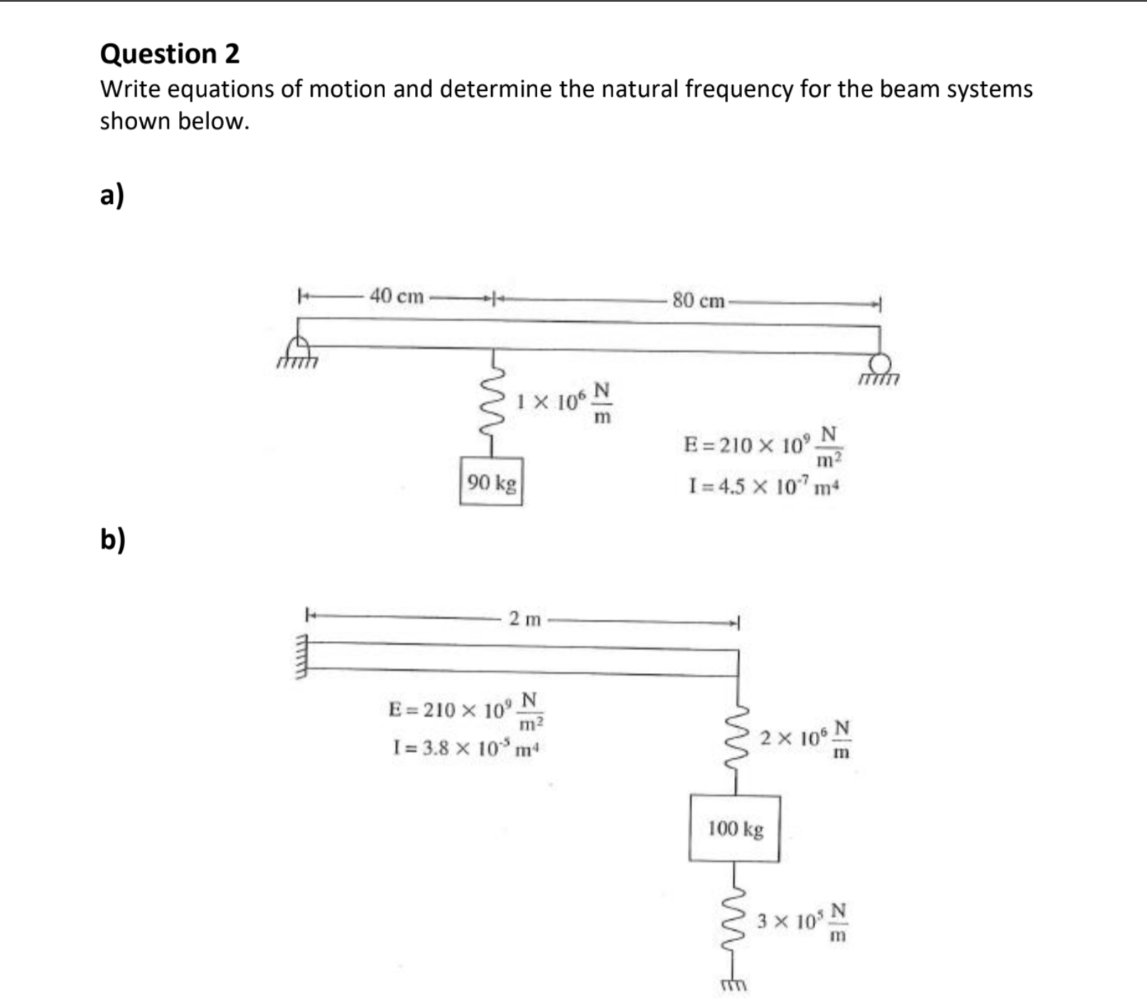 Question 2 Write equations of motion and