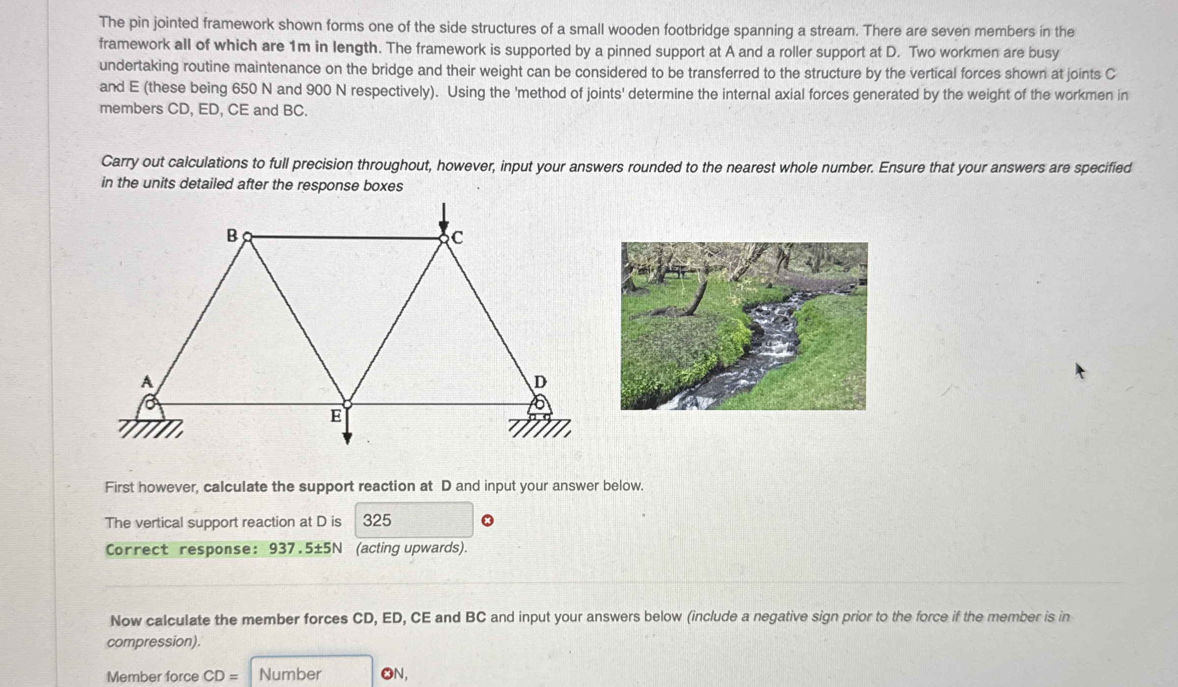 The pin jointed framework shown forms one of the