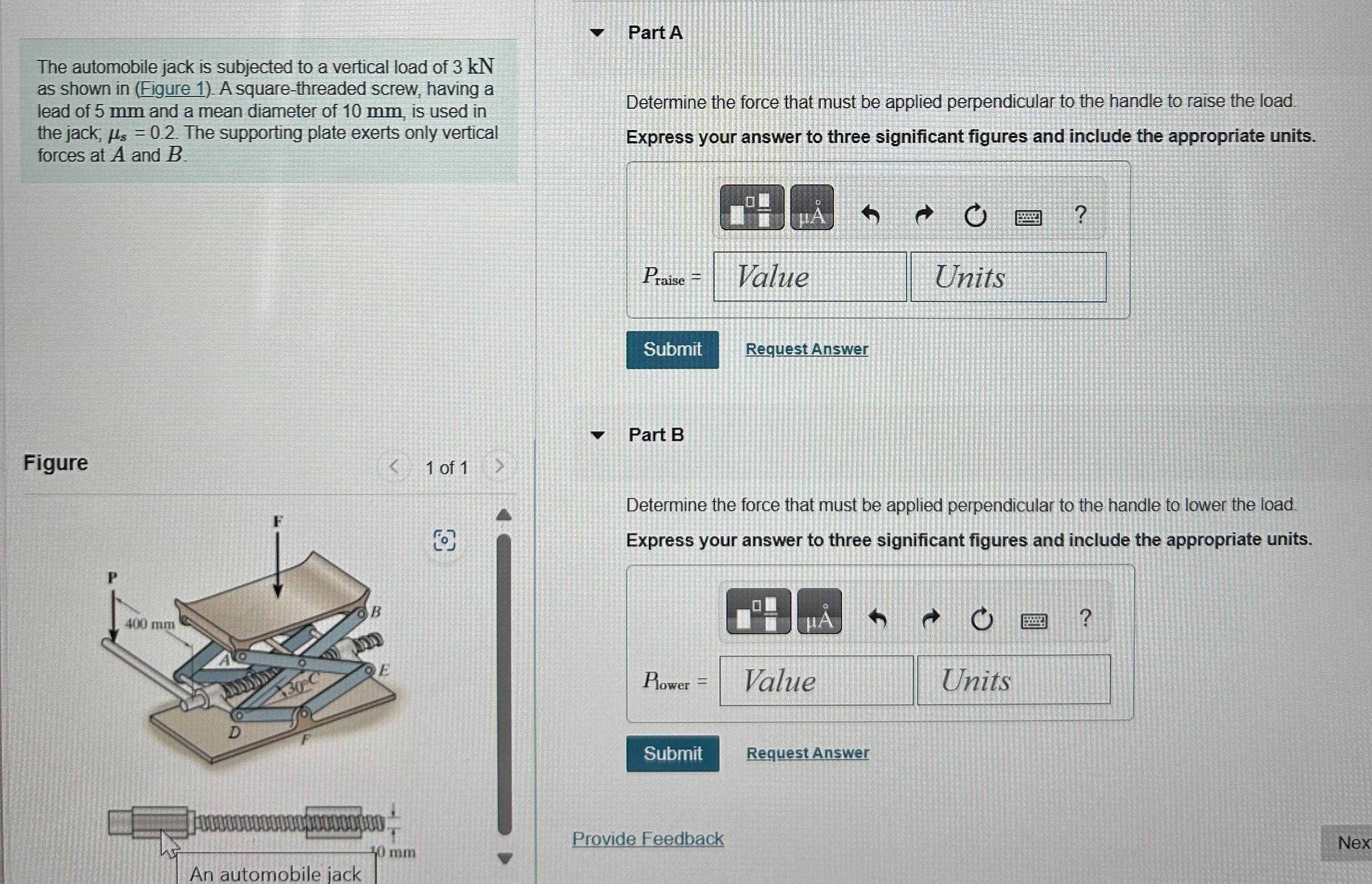 Q . 2 5 The automobile jack is subjected to a