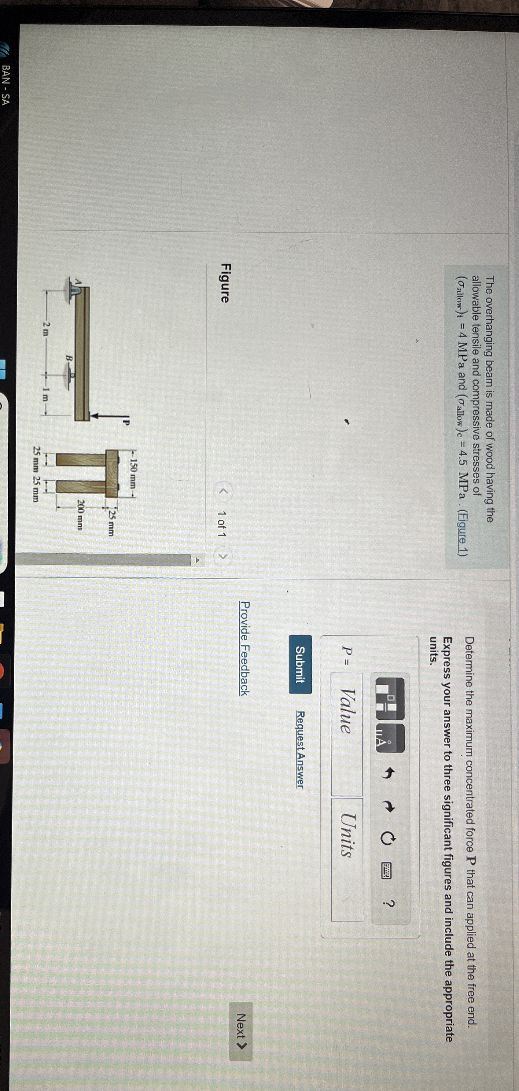 The overhanging beam is made of wood having the