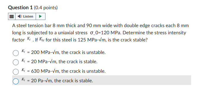 Question 1 ( 0 . 4 points ) A steel tension bar 8