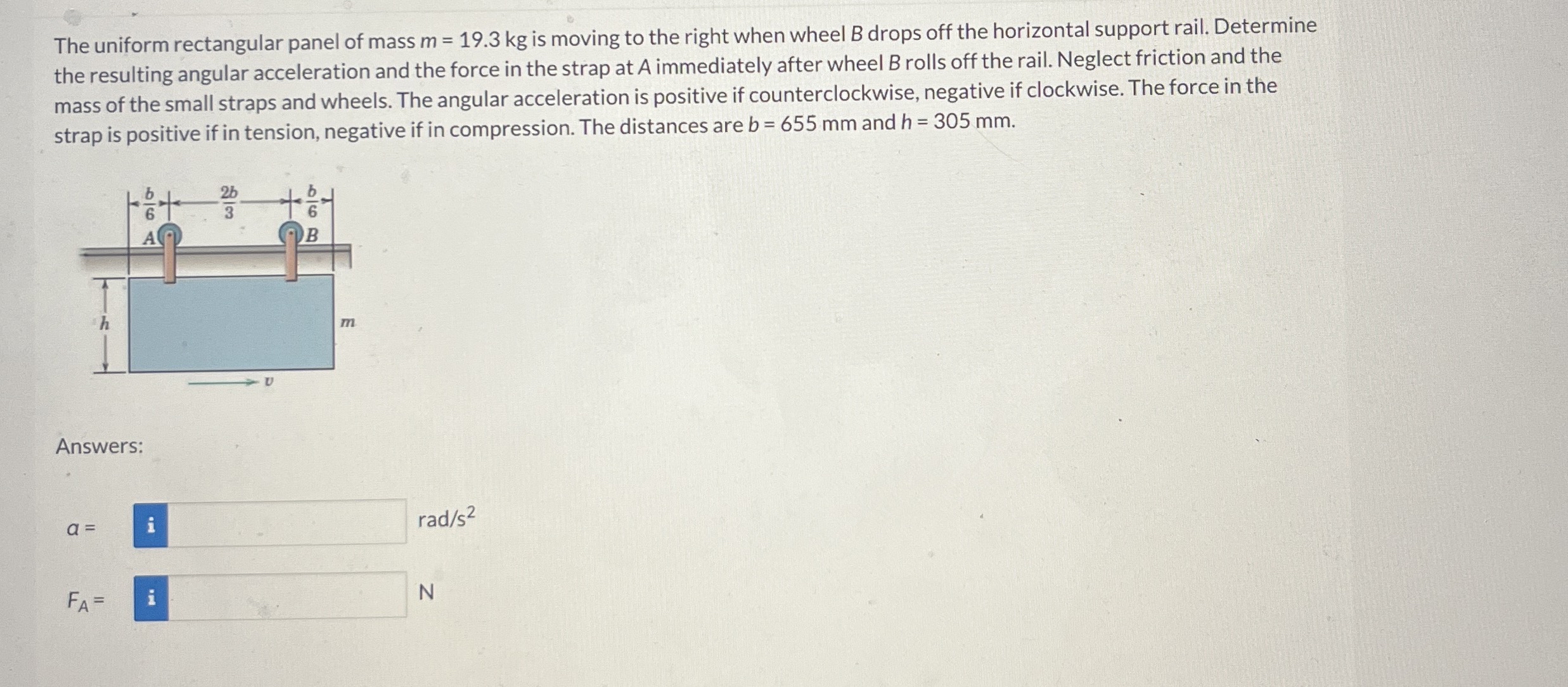 The uniform rectangular panel of mass m = 1 9 . 3