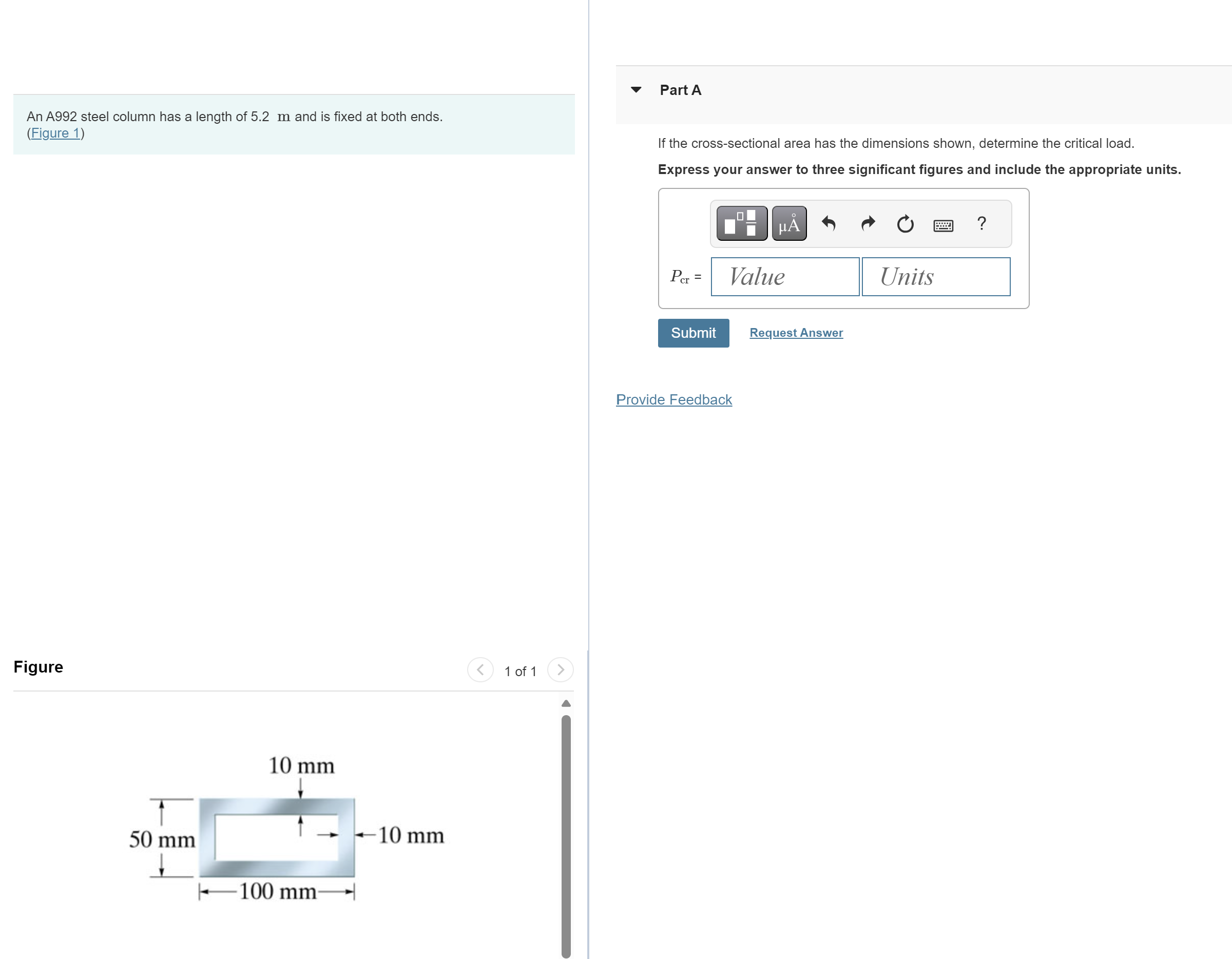 An A 9 9 2 steel column has a length of 5 . 2 m
