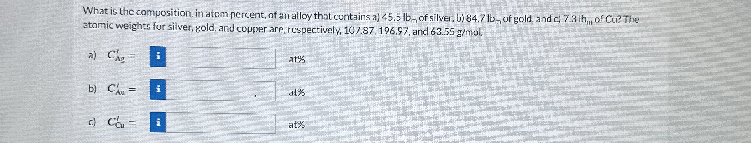 What is the composition, in atom percent, of an