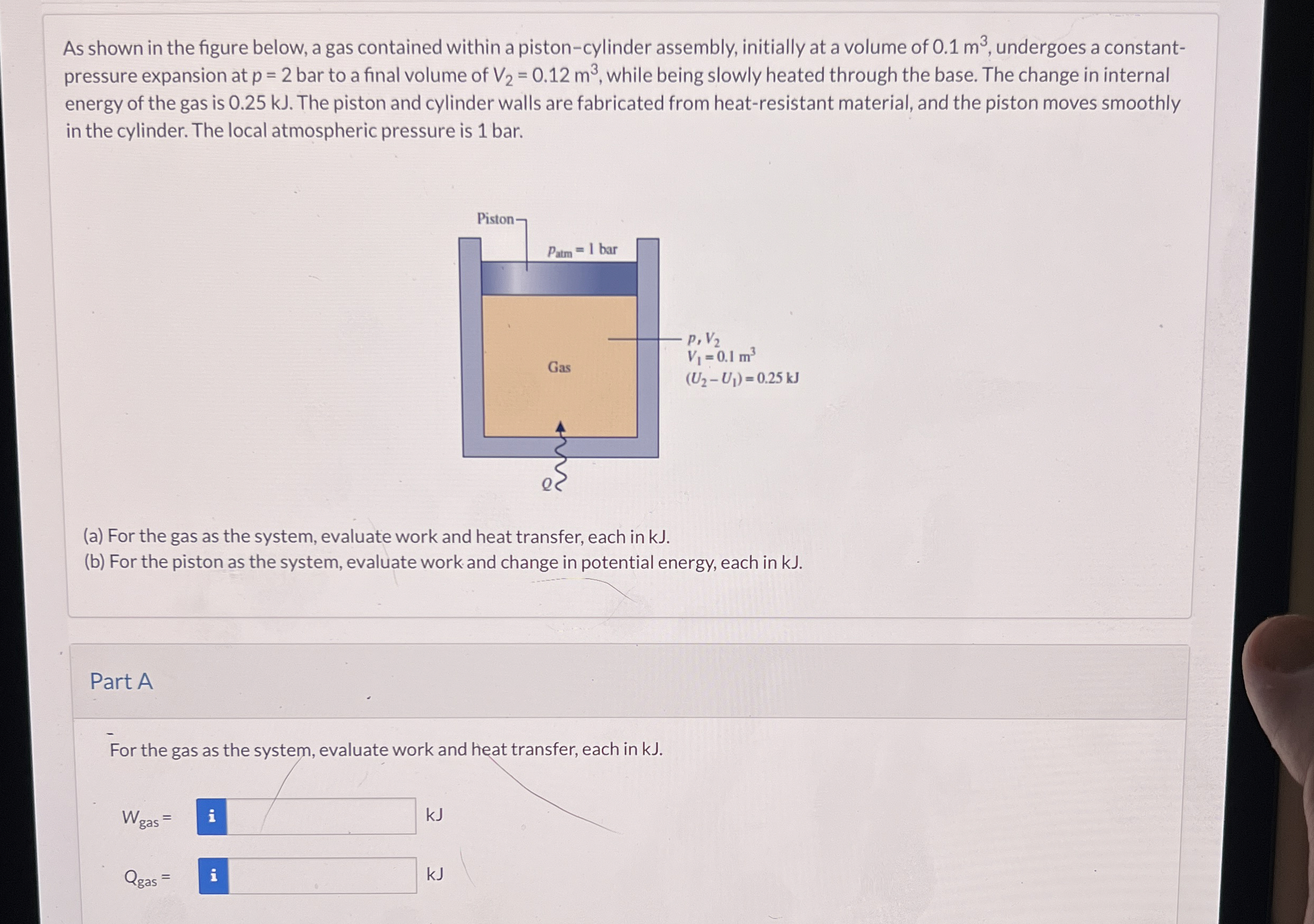 As shown in the figure below, a gas contained