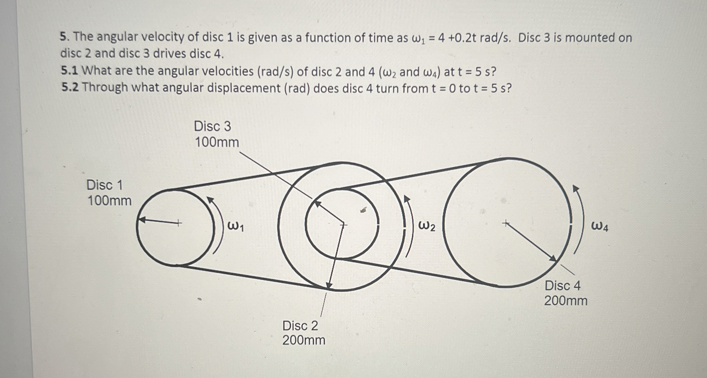 The angular velocity of disc 1 is given as a