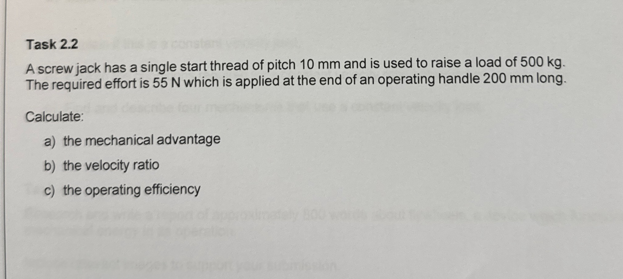 Task 2 . 2 A screw jack has a single start thread